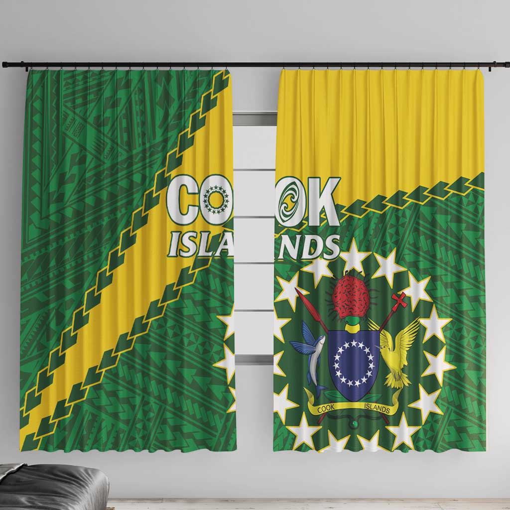 Cook Islands Rugby Kukis Window Curtain Circle Stars LT01 With Hooks Green - Polynesian Pride