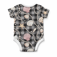 Hawaiian Ocean Seashells Baby Onesie Black Palaka Pattern LT01 - Polynesian Pride