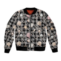 Hawaiian Ocean Seashells Bomber Jacket Black Palaka Pattern LT01 Unisex Black - Polynesian Pride