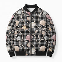 Hawaiian Ocean Seashells Bomber Puffer Jacket Black Palaka Pattern LT01 Unisex Black - Polynesian Pride