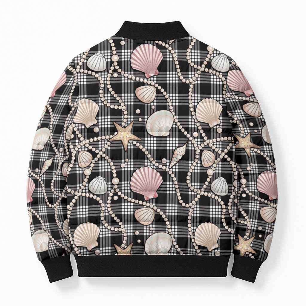 Hawaiian Ocean Seashells Bomber Puffer Jacket Black Palaka Pattern LT01 - Polynesian Pride