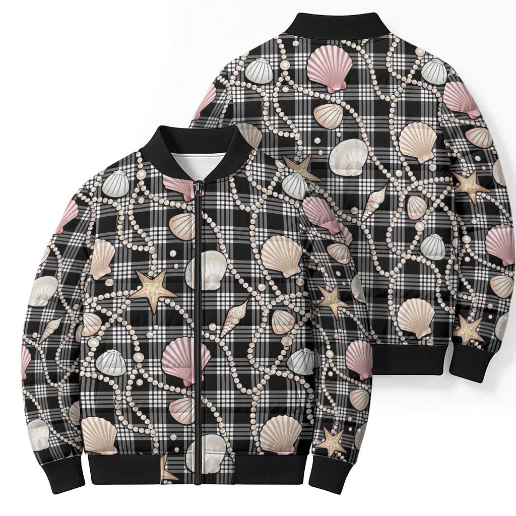Hawaiian Ocean Seashells Bomber Puffer Jacket Black Palaka Pattern LT01 - Polynesian Pride