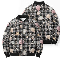 Hawaiian Ocean Seashells Bomber Puffer Jacket Black Palaka Pattern LT01 - Polynesian Pride