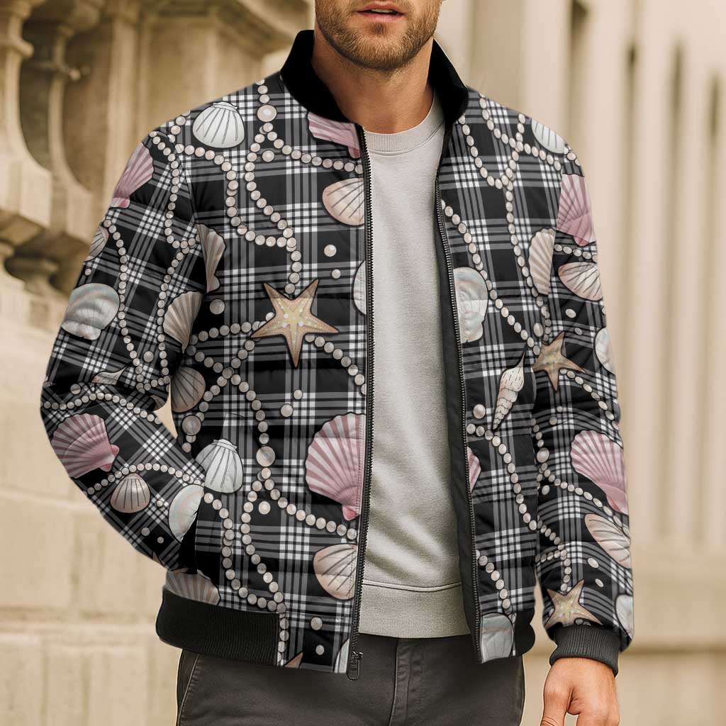 Hawaiian Ocean Seashells Bomber Puffer Jacket Black Palaka Pattern LT01 - Polynesian Pride