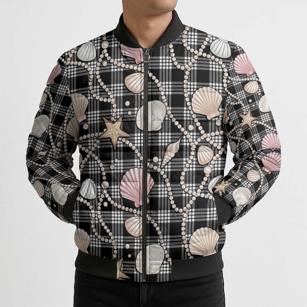 Hawaiian Ocean Seashells Bomber Puffer Jacket Black Palaka Pattern LT01 - Polynesian Pride