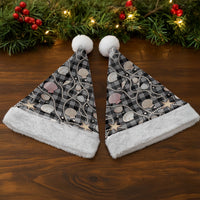 Hawaiian Ocean Seashells Christmas Santa Hat Black Palaka Pattern LT01 - Polynesian Pride