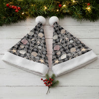 Hawaiian Ocean Seashells Christmas Santa Hat Black Palaka Pattern LT01 - Polynesian Pride