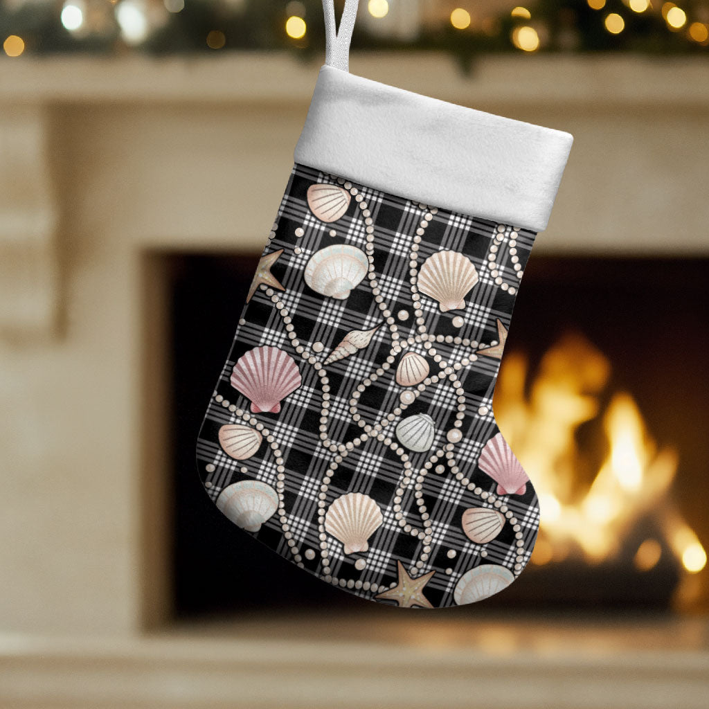 Hawaiian Ocean Seashells Christmas Stocking Black Palaka Pattern LT01 Set of 2 Black - Polynesian Pride