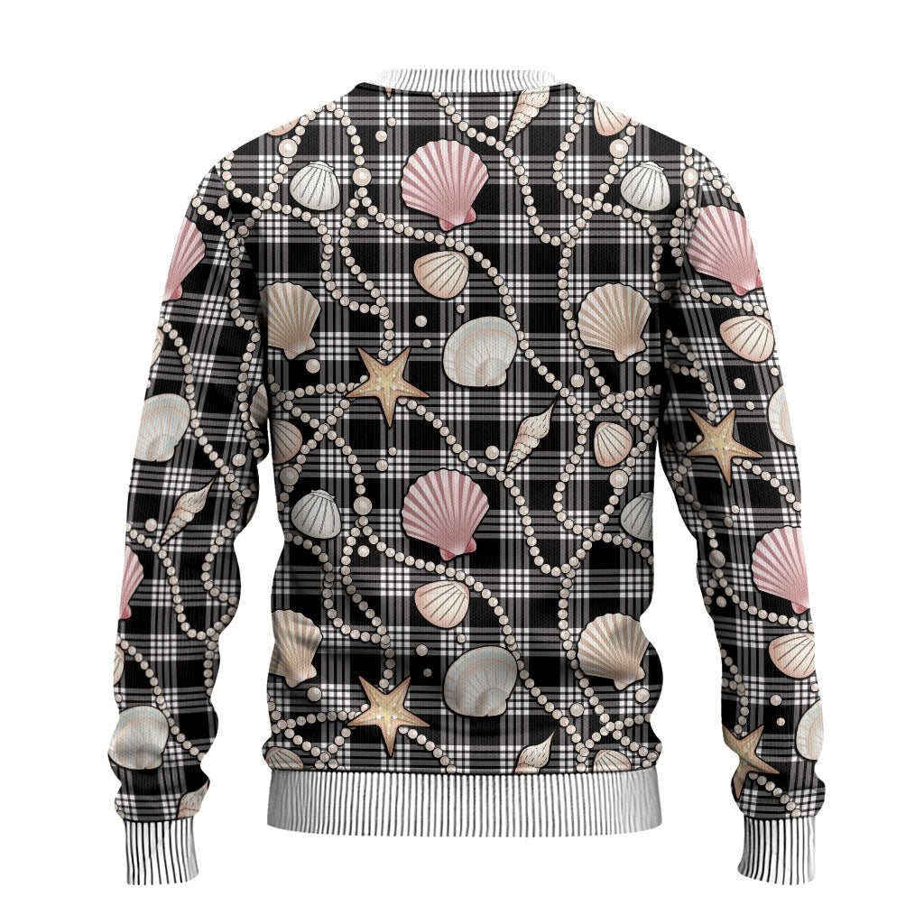 Hawaiian Ocean Seashells Ugly Christmas Sweater Black Palaka Pattern LT01 - Polynesian Pride