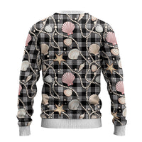 Hawaiian Ocean Seashells Ugly Christmas Sweater Black Palaka Pattern LT01 - Polynesian Pride