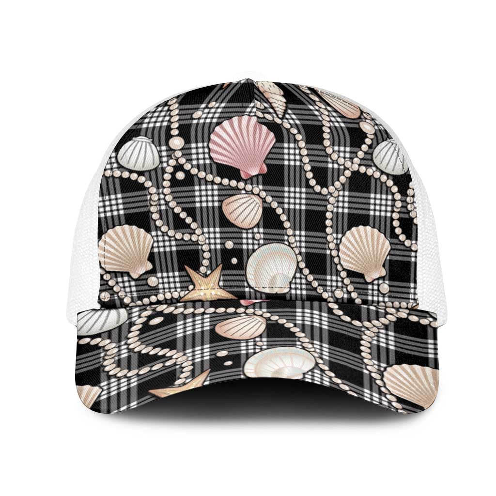 Hawaiian Ocean Seashells Mesh Trucker Cap Black Palaka Pattern LT01 One Size White Black - Polynesian Pride