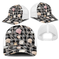 Hawaiian Ocean Seashells Mesh Trucker Cap Black Palaka Pattern LT01 - Polynesian Pride