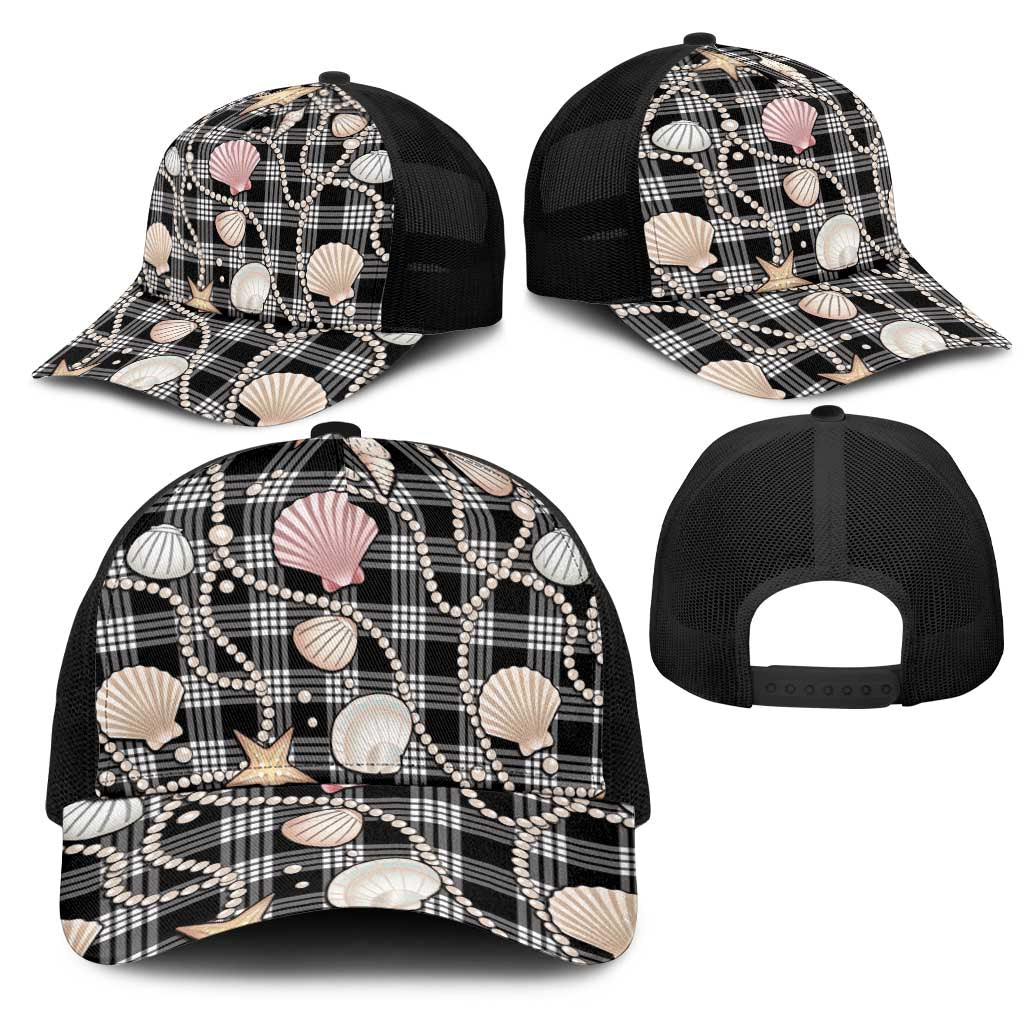 Hawaiian Ocean Seashells Mesh Trucker Cap Black Palaka Pattern LT01 - Polynesian Pride