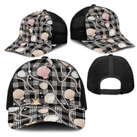 Hawaiian Ocean Seashells Mesh Trucker Cap Black Palaka Pattern LT01 - Polynesian Pride