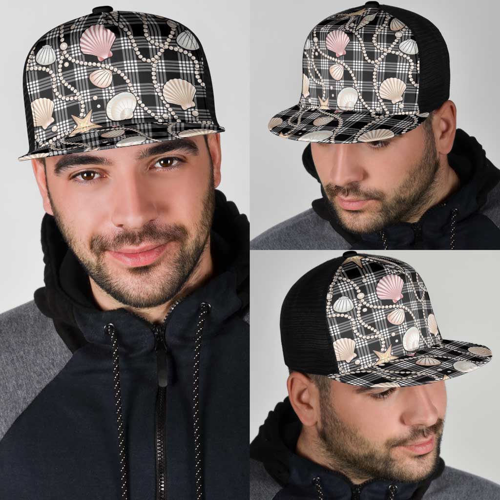 Hawaiian Ocean Seashells Mesh Trucker Cap Black Palaka Pattern LT01 - Polynesian Pride