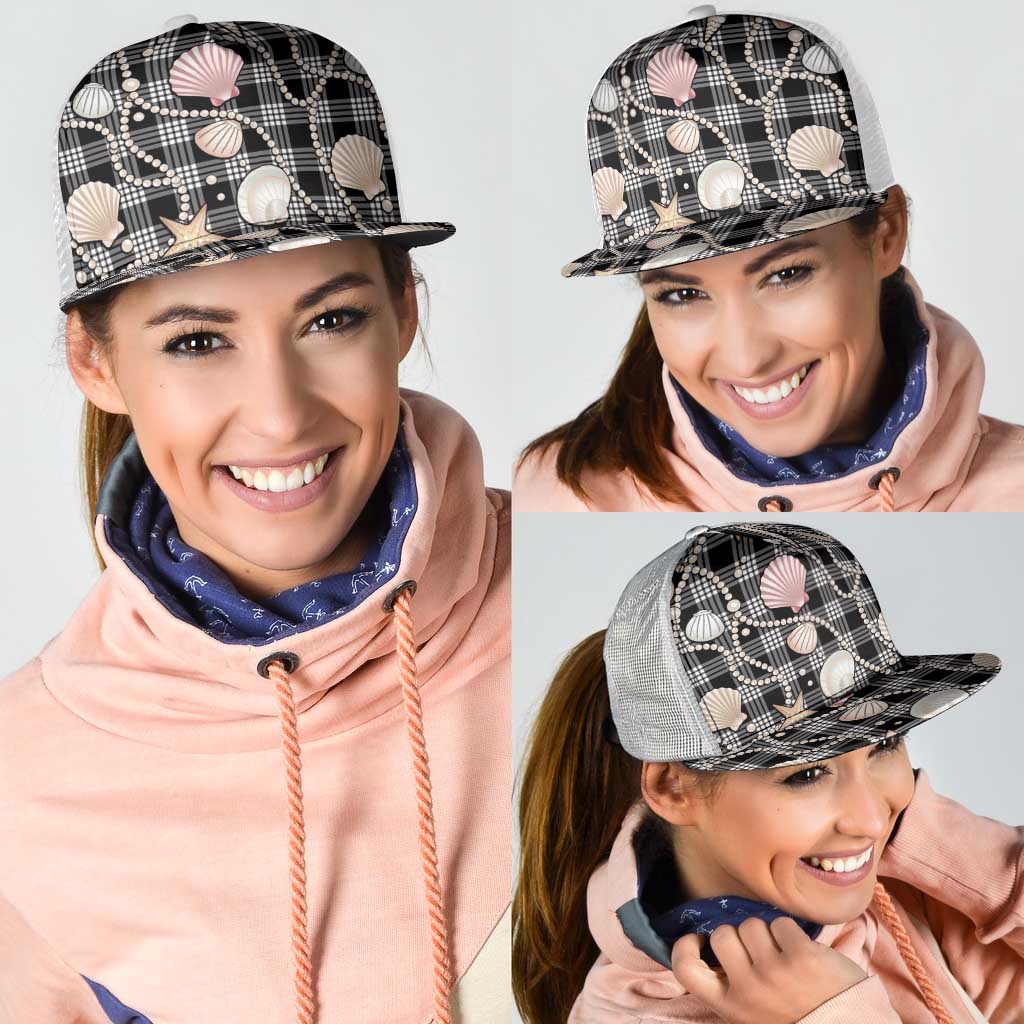 Hawaiian Ocean Seashells Mesh Trucker Cap Black Palaka Pattern LT01 - Polynesian Pride