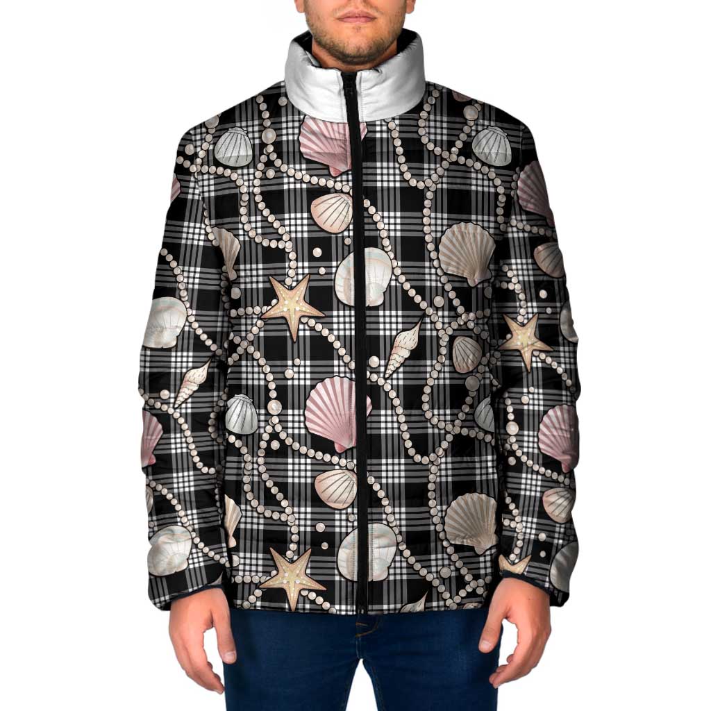 Hawaiian Ocean Seashells Padded Jacket Black Palaka Pattern LT01 Men Black - Polynesian Pride