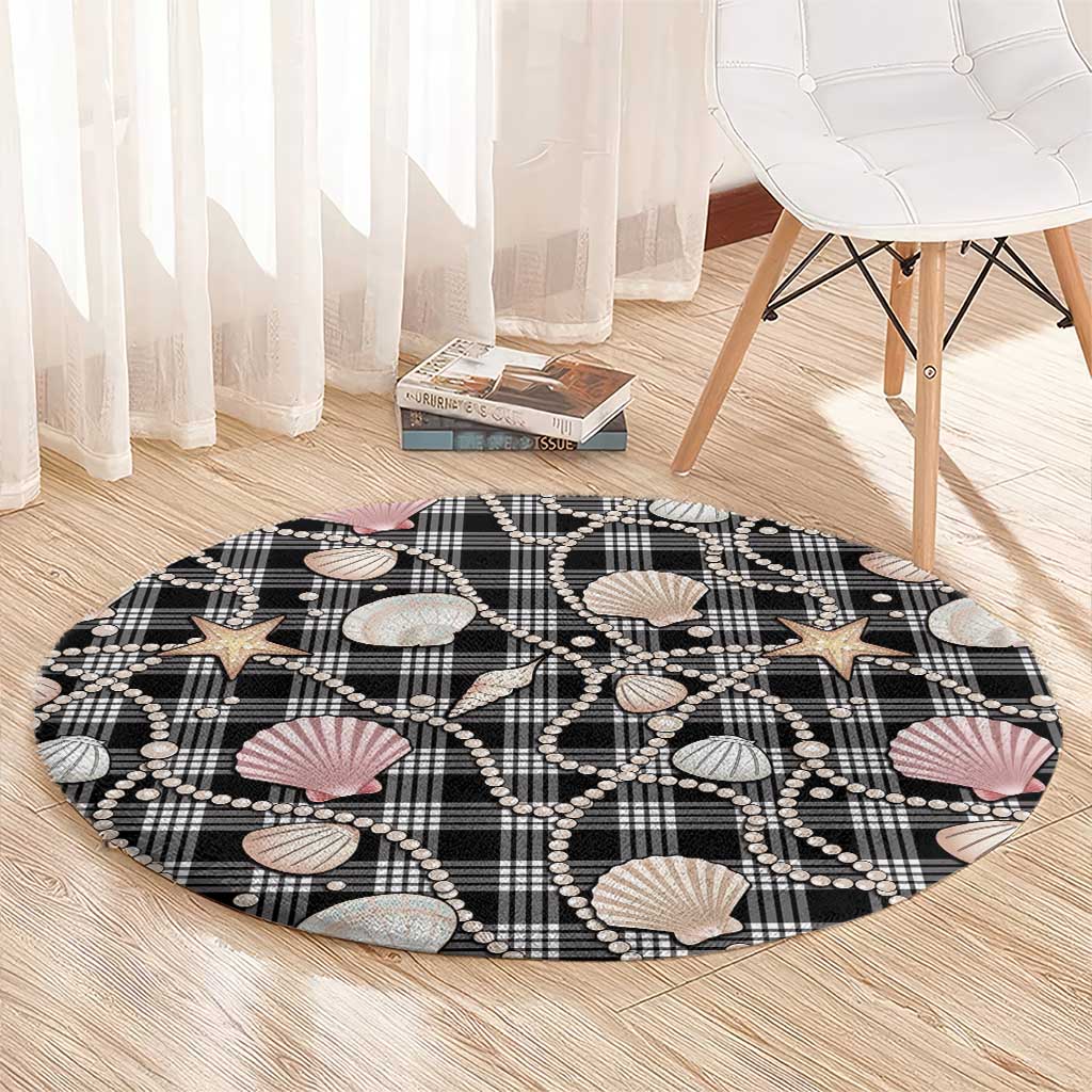 Hawaiian Ocean Seashells Round Carpet Black Palaka Pattern LT01 - Polynesian Pride