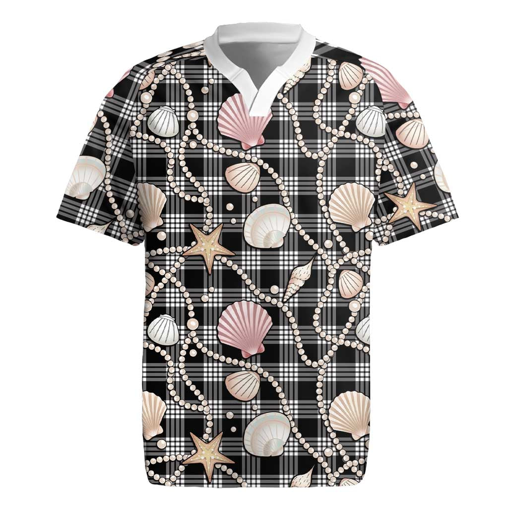 Hawaiian Ocean Seashells Rugby Jersey Black Palaka Pattern LT01 Black - Polynesian Pride
