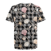 Hawaiian Ocean Seashells Rugby Jersey Black Palaka Pattern LT01 - Polynesian Pride