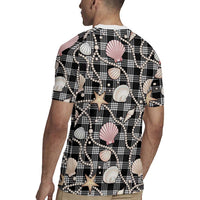 Hawaiian Ocean Seashells Rugby Jersey Black Palaka Pattern LT01 - Polynesian Pride