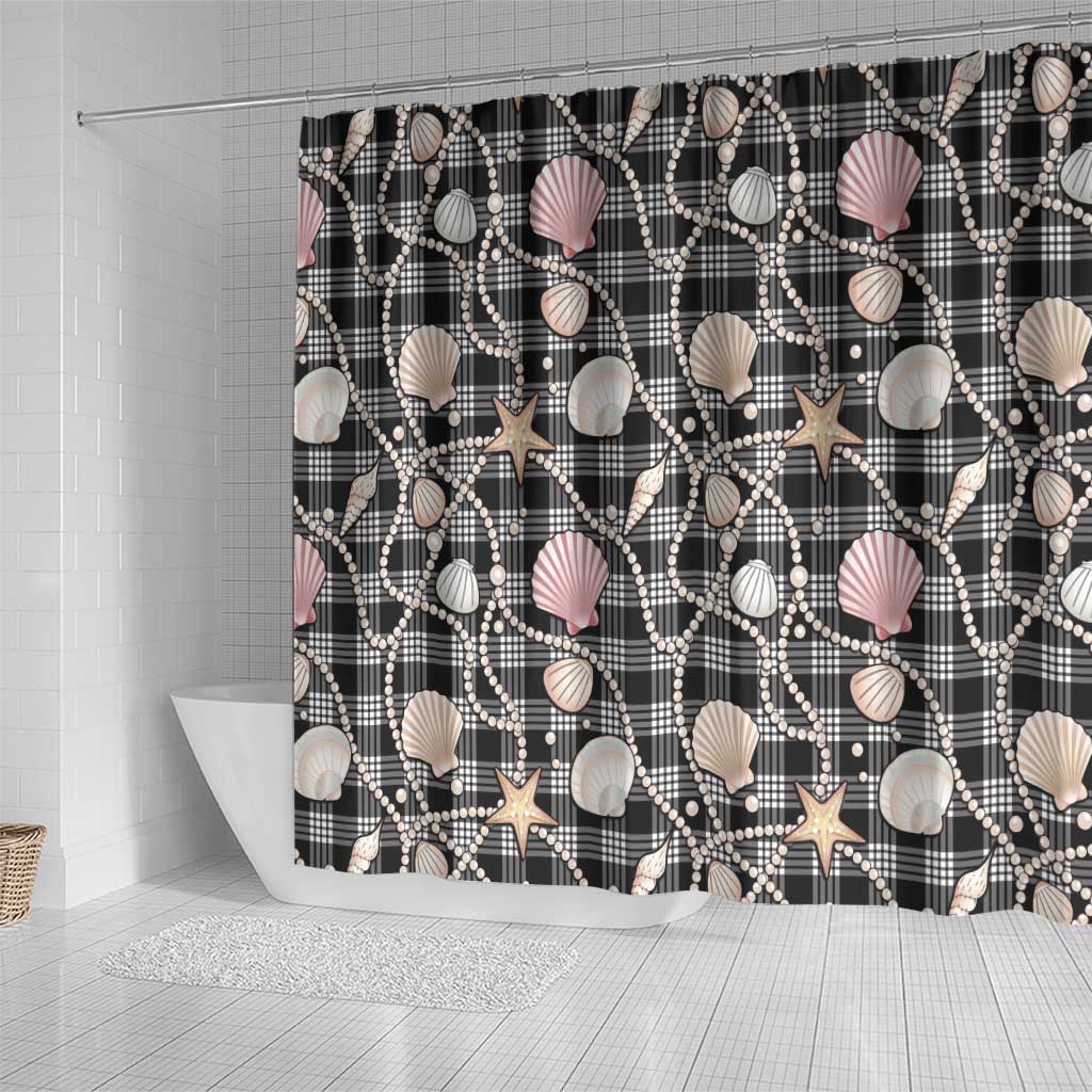 Hawaiian Ocean Seashells Shower Curtain Black Palaka Pattern LT01 - Polynesian Pride