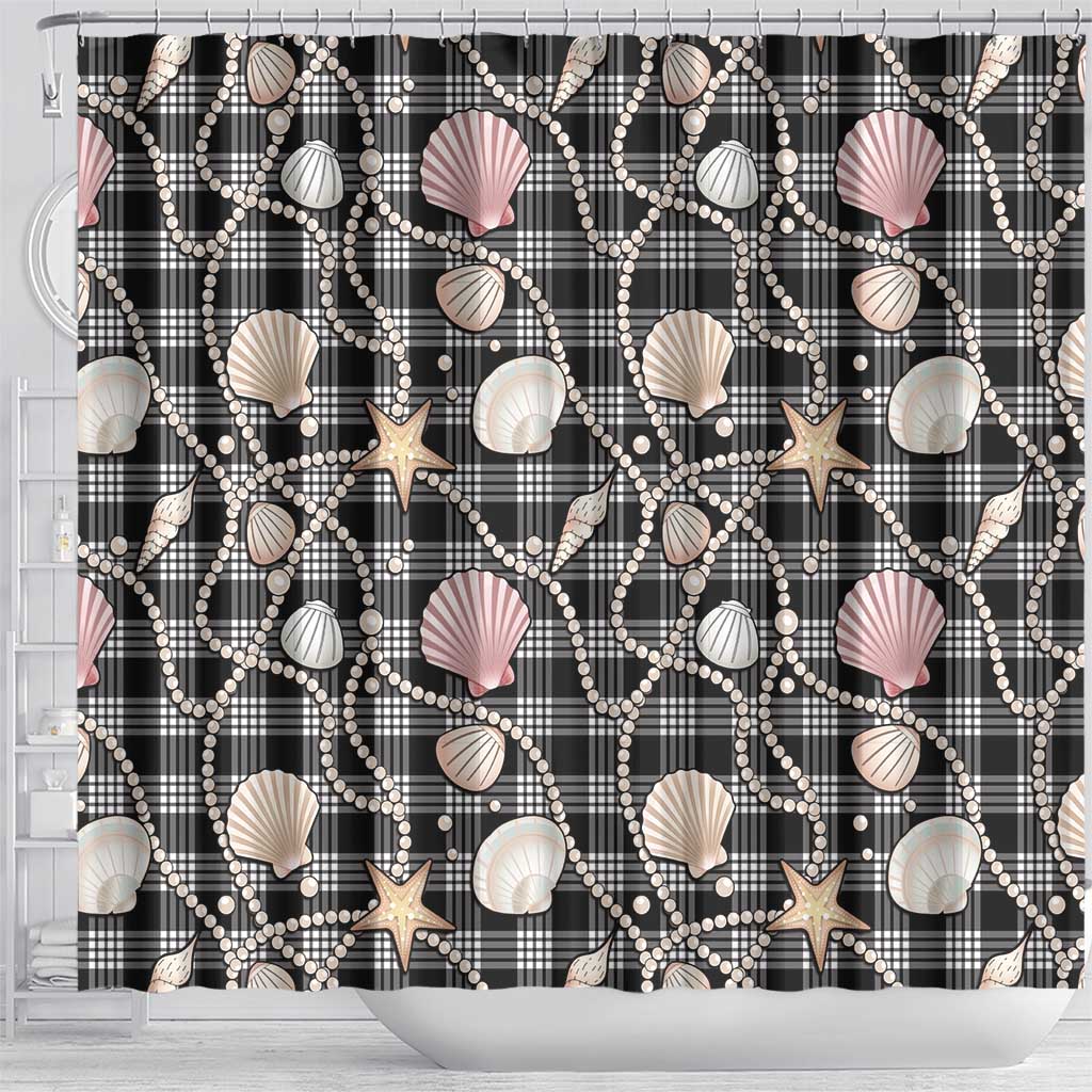 Hawaiian Ocean Seashells Shower Curtain Black Palaka Pattern LT01 - Polynesian Pride