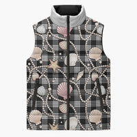 Hawaiian Ocean Seashells Sleeveless Puffer Jacket Black Palaka Pattern LT01 Unisex Black - Polynesian Pride