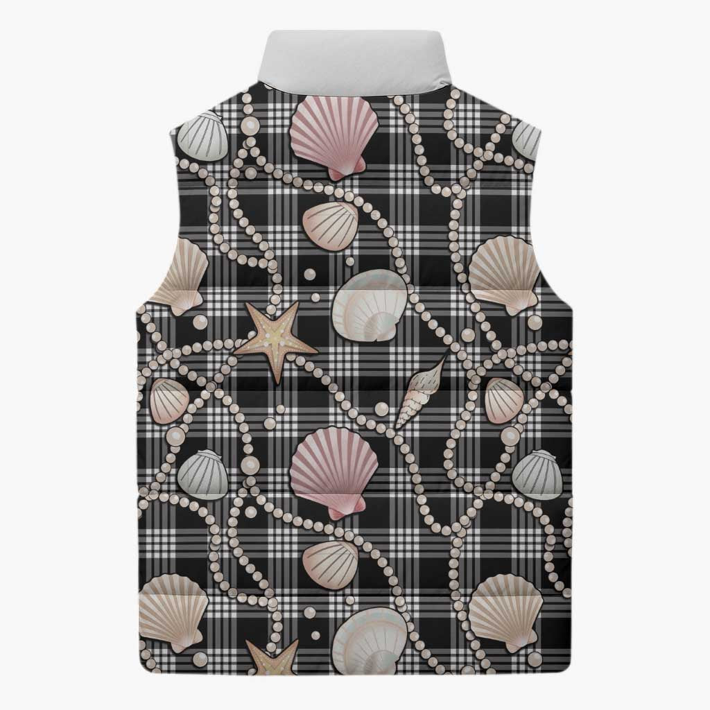 Hawaiian Ocean Seashells Sleeveless Puffer Jacket Black Palaka Pattern LT01 - Polynesian Pride