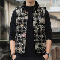 Hawaiian Ocean Seashells Sleeveless Puffer Jacket Black Palaka Pattern LT01 - Polynesian Pride