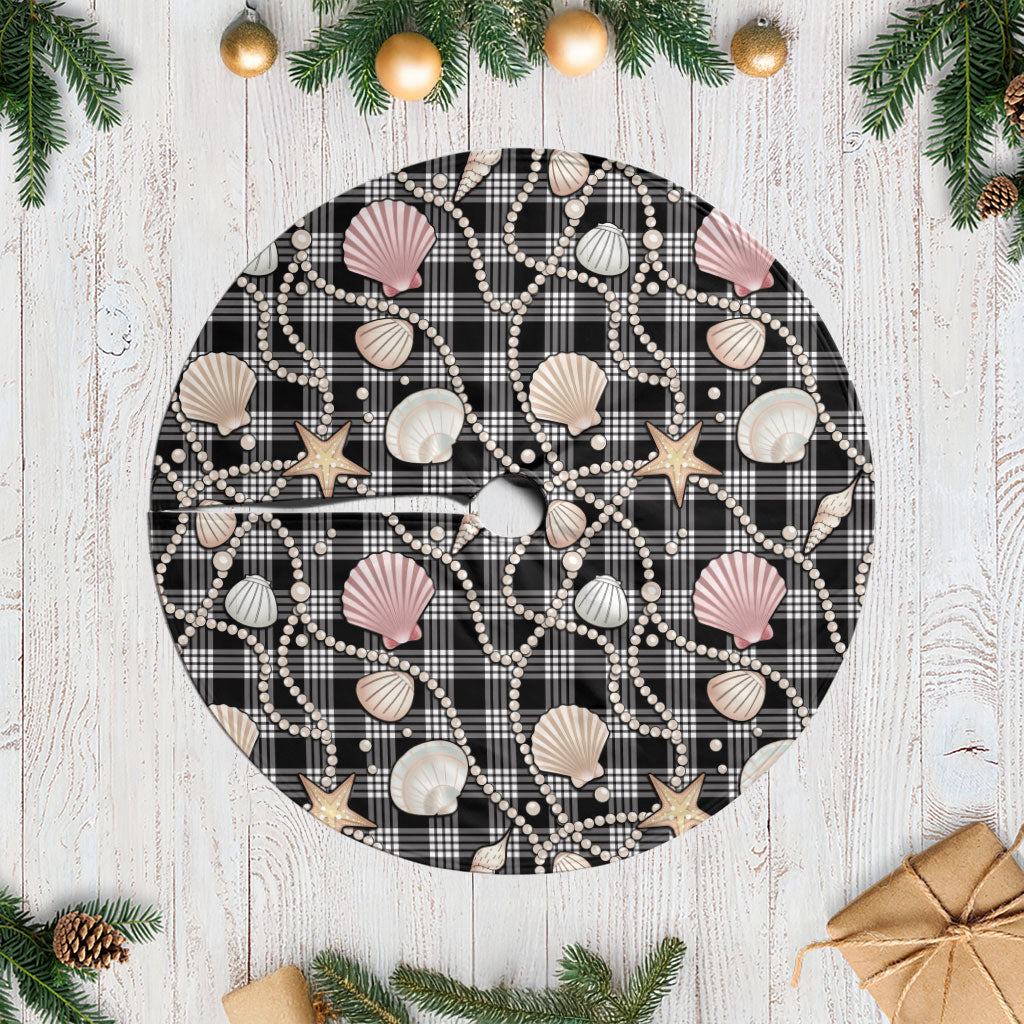 Hawaiian Ocean Seashells Tree Skirt Black Palaka Pattern LT01 Casual Black - Polynesian Pride