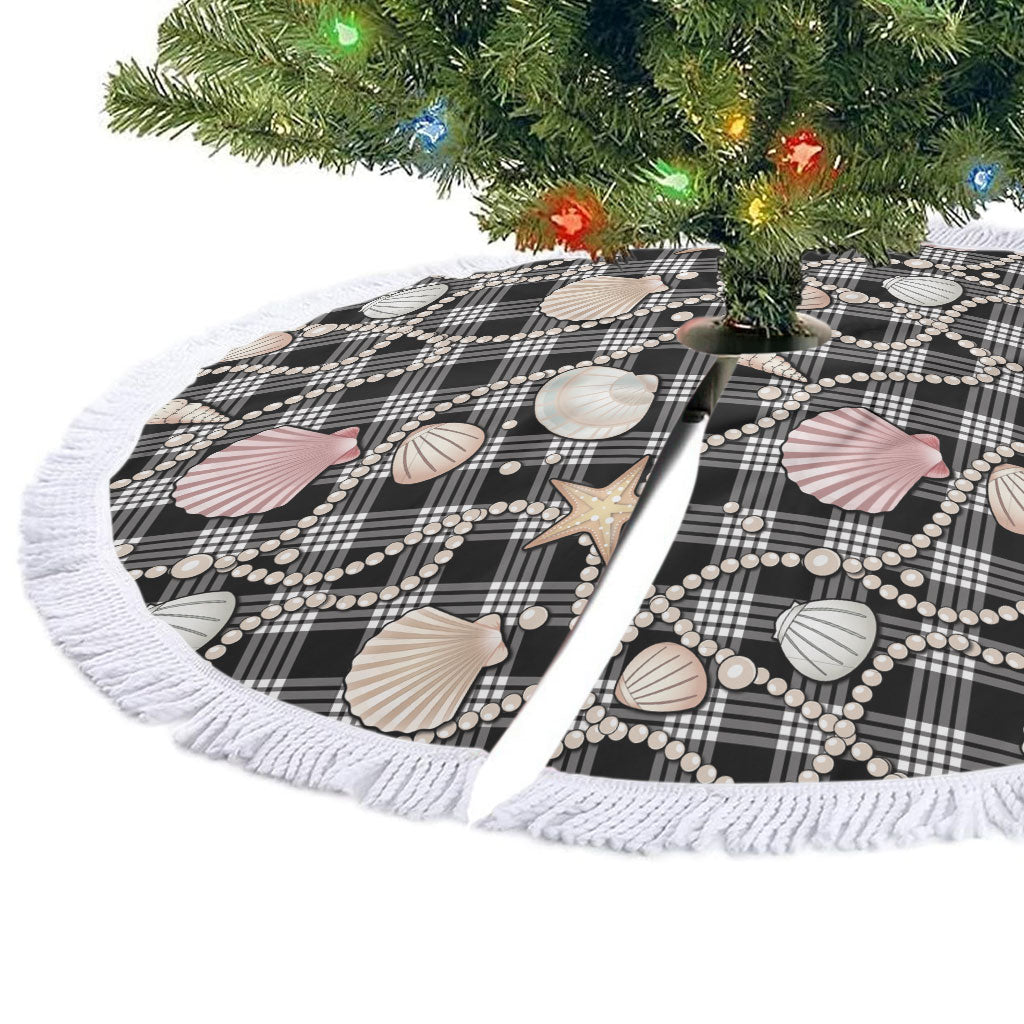 Hawaiian Ocean Seashells Tree Skirt Black Palaka Pattern LT01 - Polynesian Pride