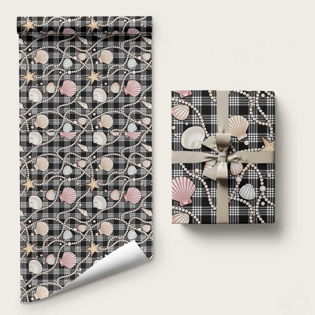 Hawaiian Ocean Seashells Wrapping Paper Black Palaka Pattern LT01 58" × 23" Black - Polynesian Pride