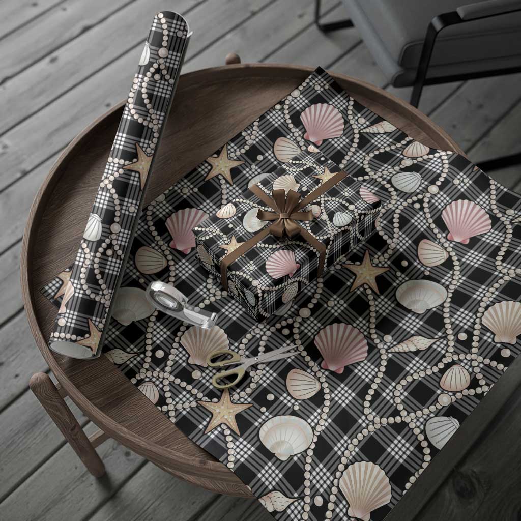 Hawaiian Ocean Seashells Wrapping Paper Black Palaka Pattern LT01 - Polynesian Pride