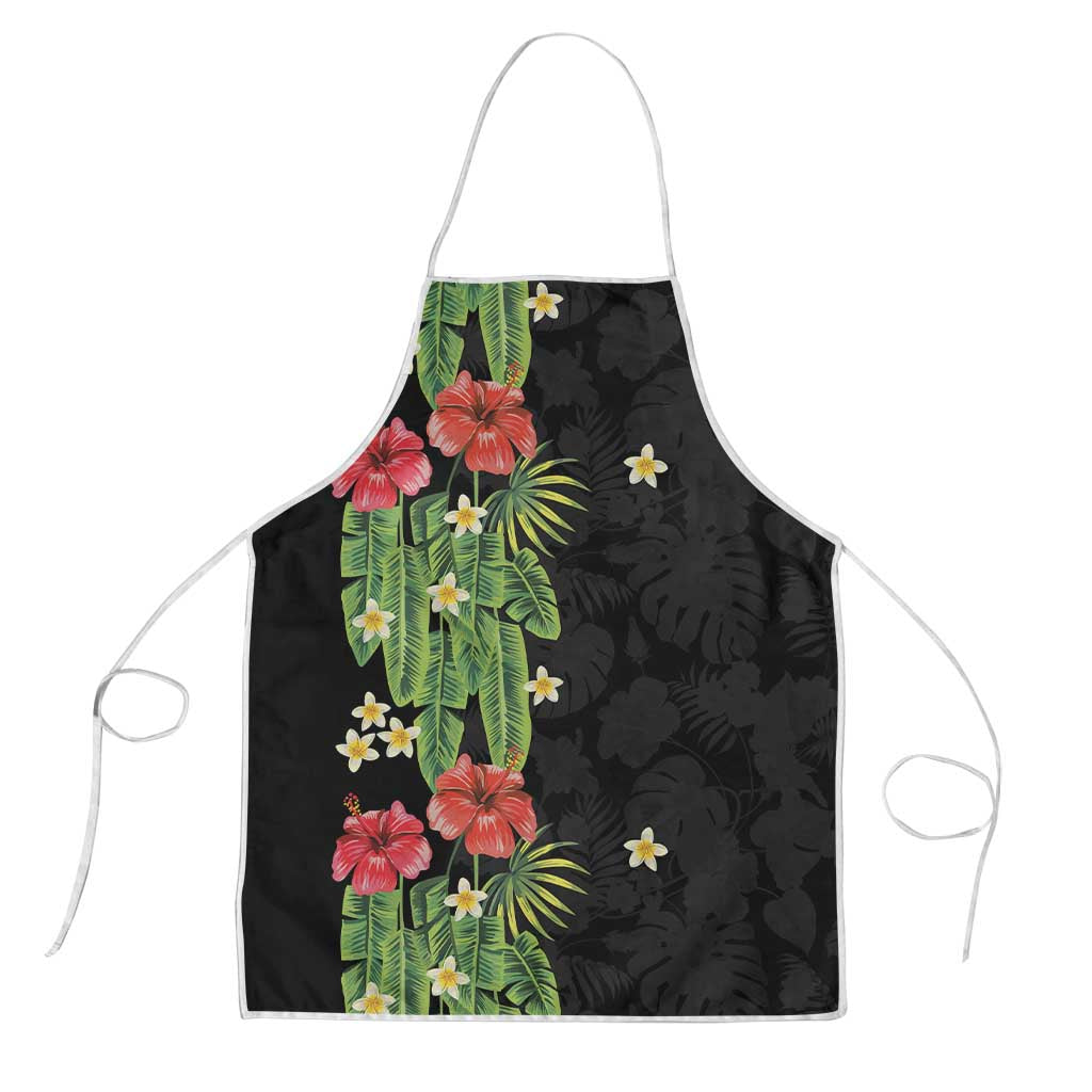 Hawaiian Hibiscus Plumeria Apron Tropical Leaves LT01 Black - Polynesian Pride