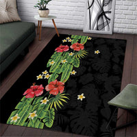 Hawaiian Hibiscus Plumeria Area Rug Tropical Leaves LT01 Black - Polynesian Pride