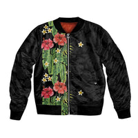 Hawaiian Hibiscus Plumeria Bomber Jacket Tropical Leaves LT01 Unisex Black - Polynesian Pride