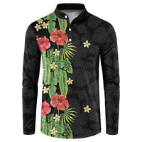 Hawaiian Hibiscus Plumeria Button Sweatshirt Tropical Leaves LT01 Black - Polynesian Pride
