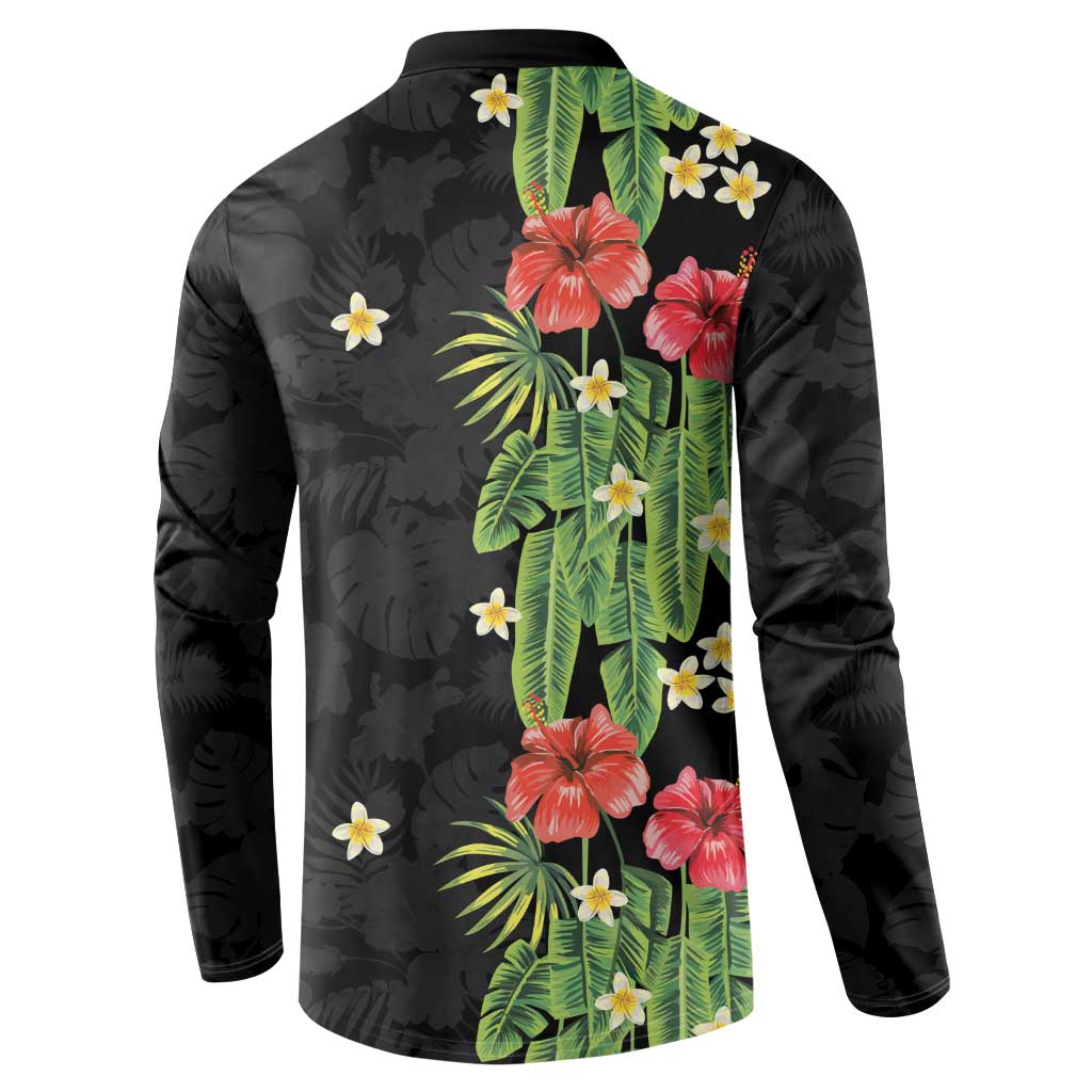 Hawaiian Hibiscus Plumeria Button Sweatshirt Tropical Leaves LT01 - Polynesian Pride