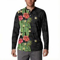 Hawaiian Hibiscus Plumeria Button Sweatshirt Tropical Leaves LT01 - Polynesian Pride
