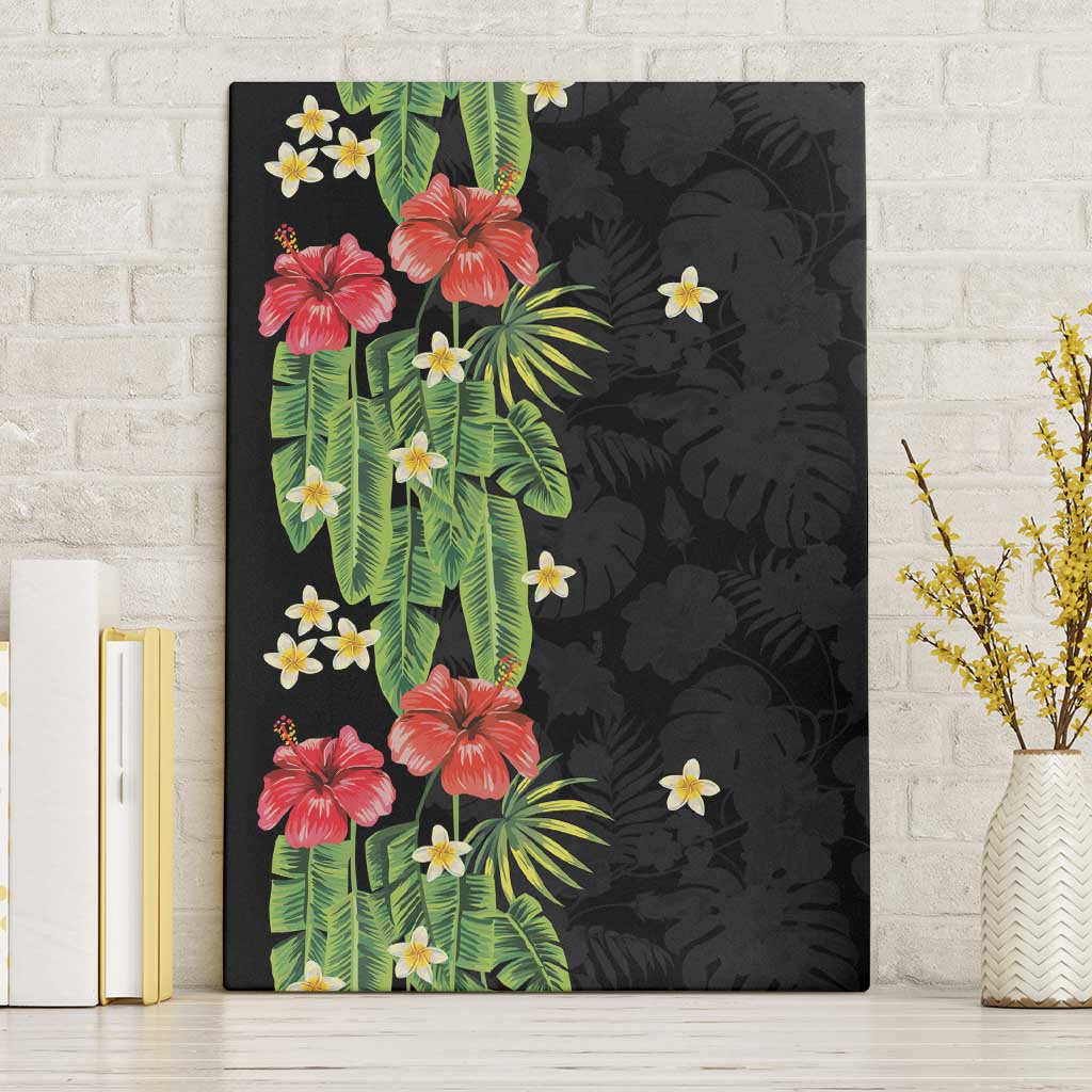 Hawaiian Hibiscus Plumeria Canvas Wall Art Tropical Leaves LT01 Without Frame Black - Polynesian Pride