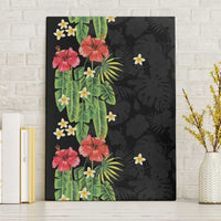 Hawaiian Hibiscus Plumeria Canvas Wall Art Tropical Leaves LT01 Without Frame Black - Polynesian Pride