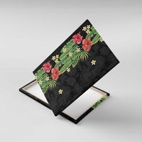 Hawaiian Hibiscus Plumeria Canvas Wall Art Tropical Leaves LT01 With Frame Black - Polynesian Pride