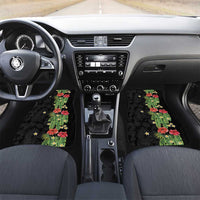 Hawaiian Hibiscus Plumeria Car Mats Tropical Leaves LT01 Set 2pcs - Front Black - Polynesian Pride