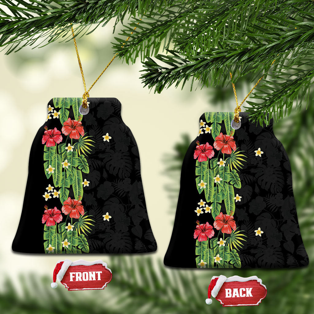 Hawaiian Hibiscus Plumeria Ceramic Ornament Tropical Leaves LT01 Bell Flake Black - Polynesian Pride