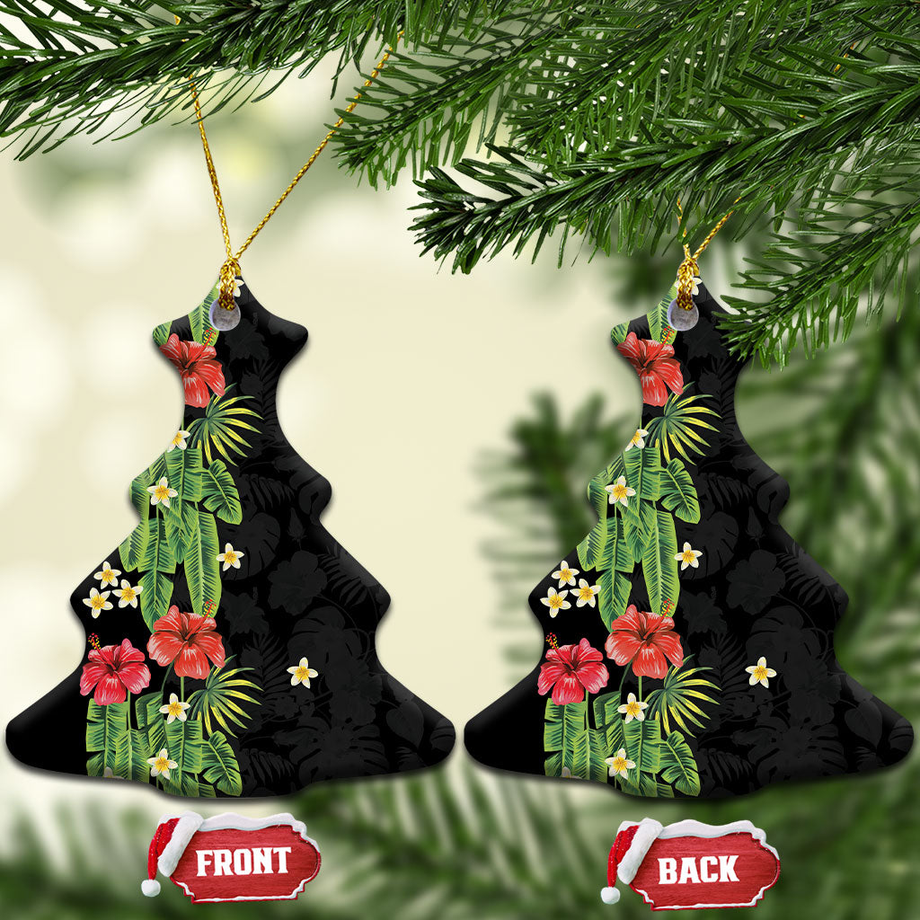 Hawaiian Hibiscus Plumeria Ceramic Ornament Tropical Leaves LT01 Christmas Tree Black - Polynesian Pride