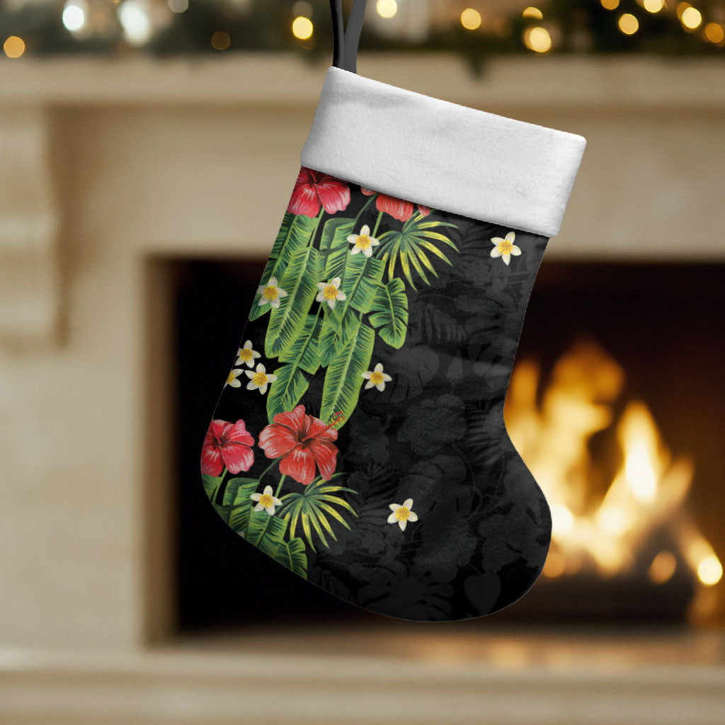 Hawaiian Hibiscus Plumeria Christmas Stocking Tropical Leaves LT01 Set of 2 Black - Polynesian Pride