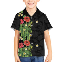 Hawaiian Hibiscus Plumeria Kid Hawaiian Shirt Tropical Leaves LT01 Kid Black - Polynesian Pride