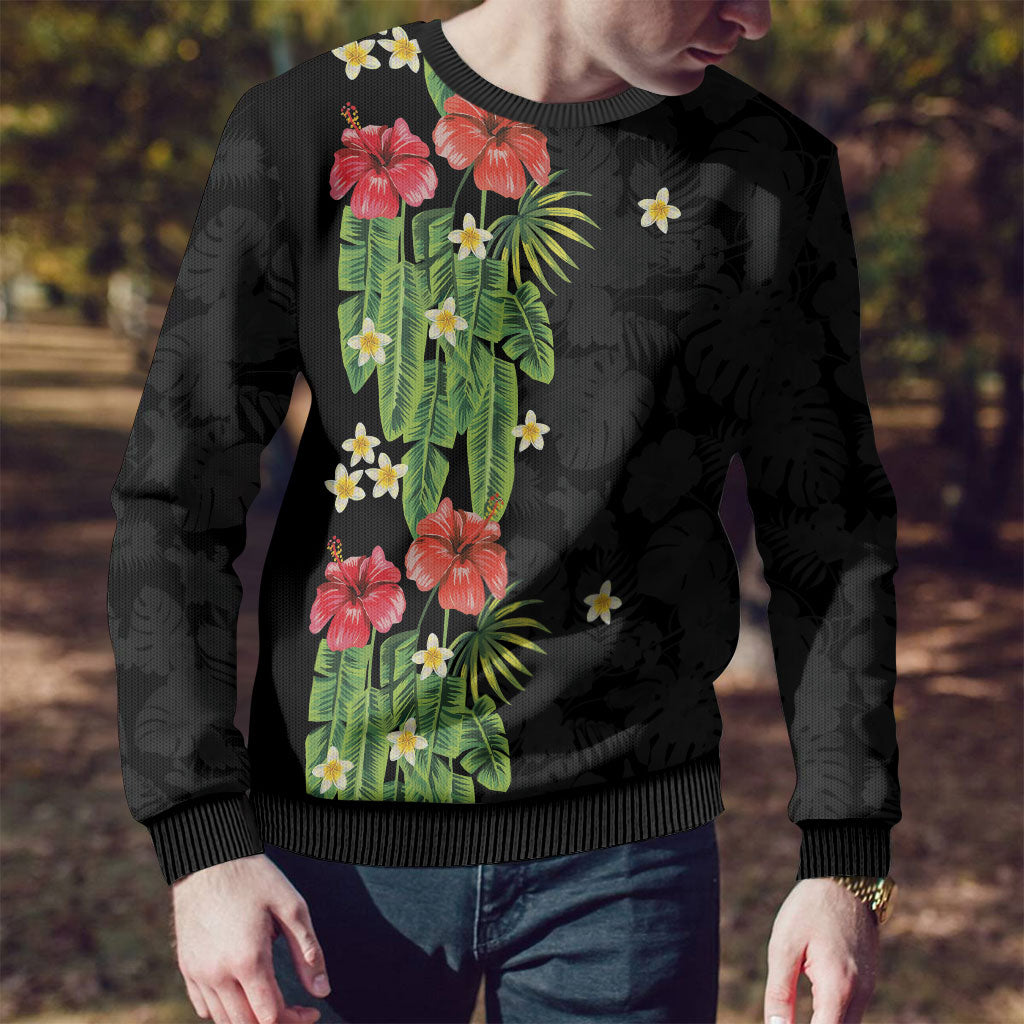 Hawaiian Hibiscus Plumeria Ugly Christmas Sweater Tropical Leaves LT01 - Polynesian Pride