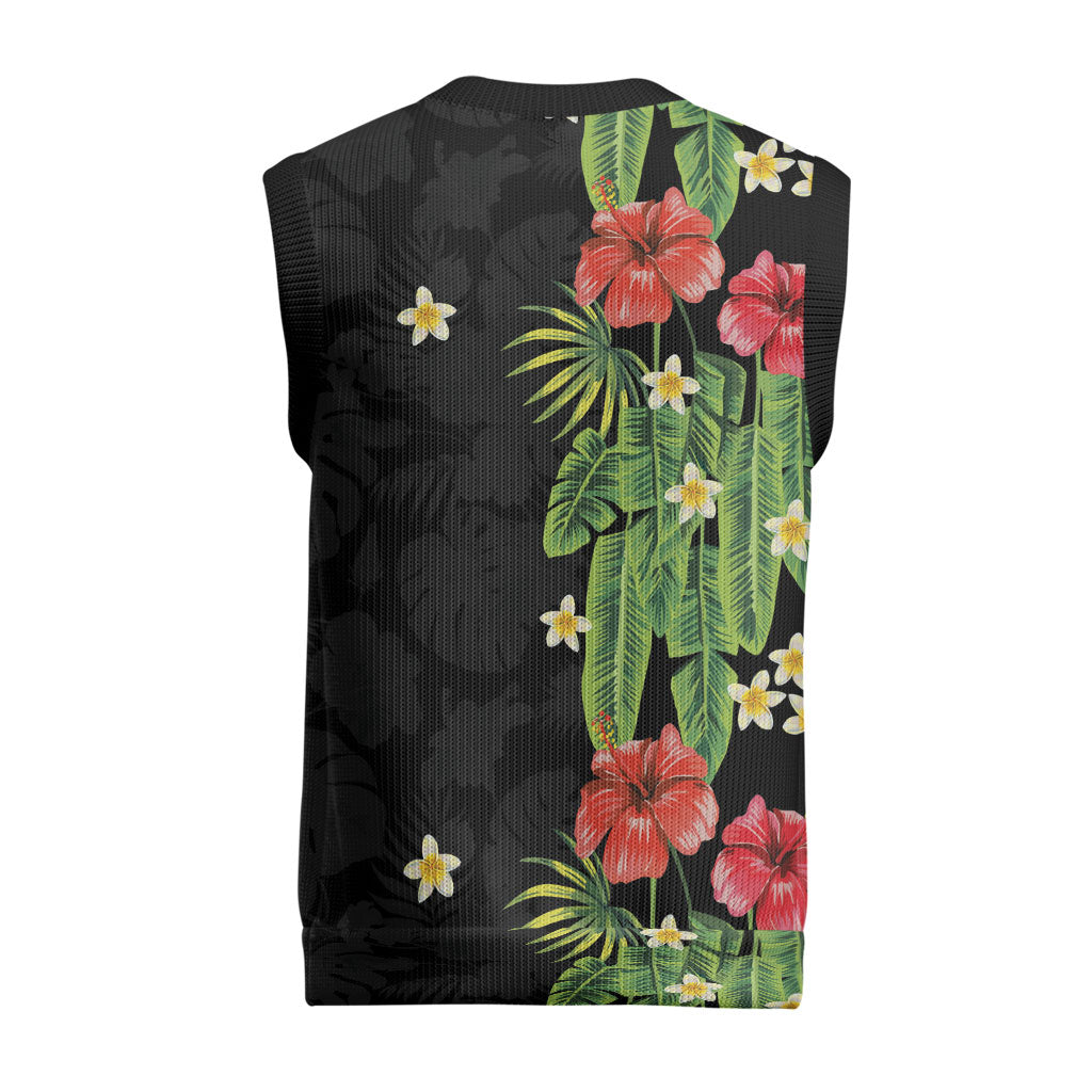 Hawaiian Hibiscus Plumeria Christmas Knitted V-Neck Vest Tropical Leaves LT01 - Polynesian Pride